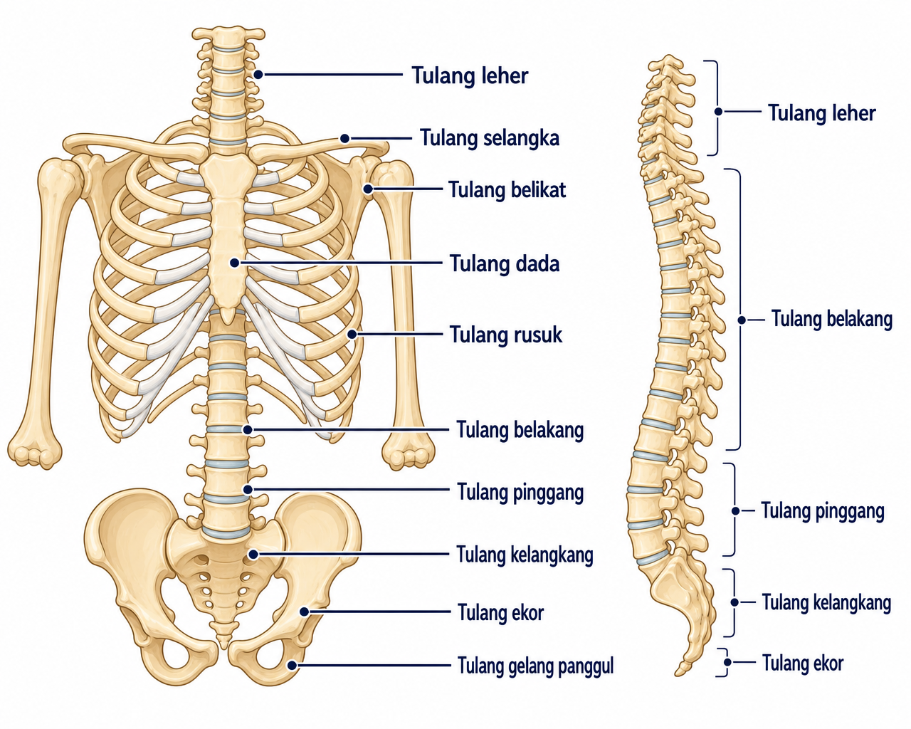 Diagram Rangka Badan dengan label tulang